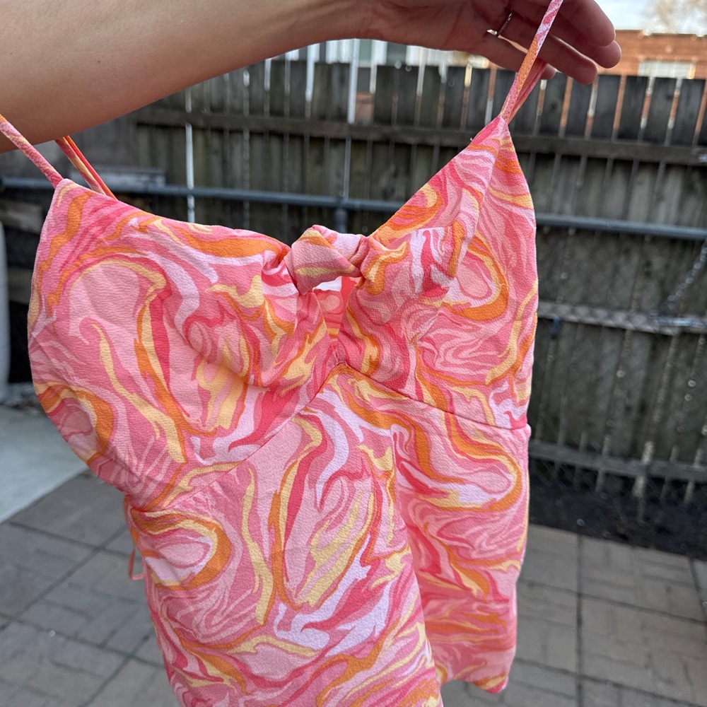 Pink Rose Pink and Orange Tie-Dye Spaghetti Strap Top
